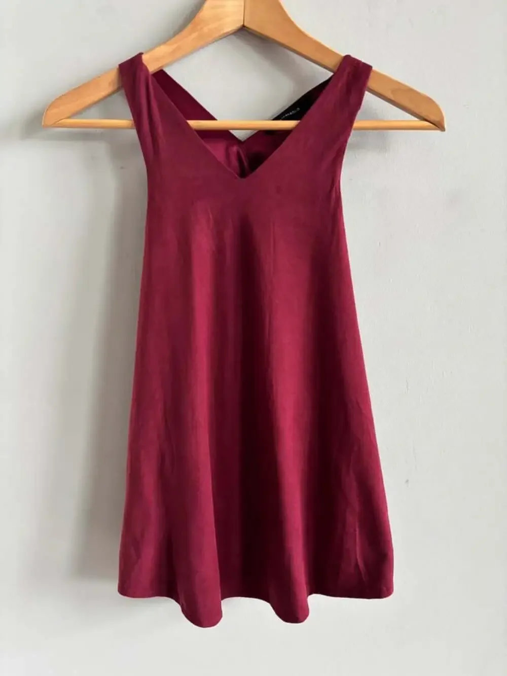 Olivaceous Burgundy Maroon Draped Cowl Open Back Racerback Top Blouse Size M